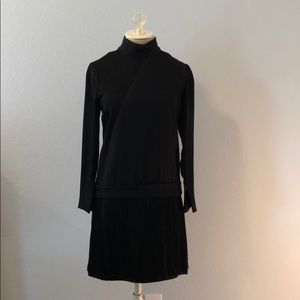 Joan Leslie Black Wool Mini Dress w/ Fringe Skirt